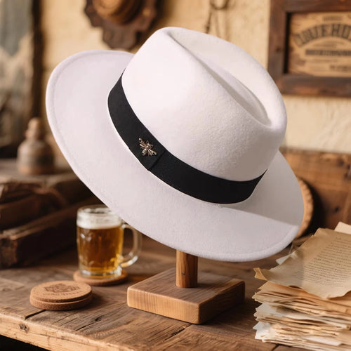 Vintage feather band wool fedora by MANDOTOS INTERNATIONAL, ideal for formal events and weddings, featuring a classic stylish design.