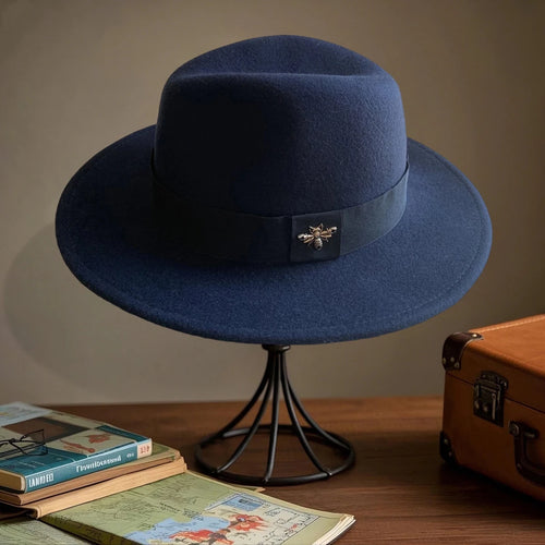 Vintage feather band wool fedora by MANDOTOS INTERNATIONAL, perfect for formal events and weddings, with stylish feather accents.