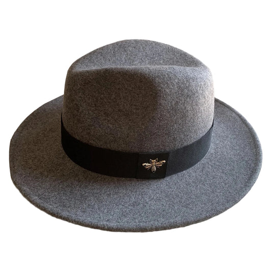 Vintage wool fedora with feather band by MANDOTOS INTERNATIONAL, ideal for formal events and weddings.