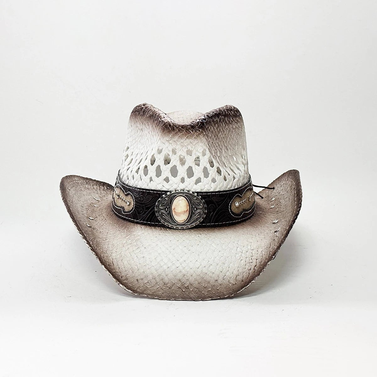 Vintage-Inspired Western Straw Cowboy Hat with Concho Band - Unisex Rodeo Cowgirl Style - MANDOTOS INTERNATIONAL