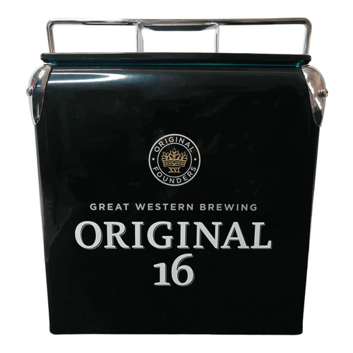 Vintage iron cooler box by MANDOTOS INTERNATIONAL, 13L outdoor camping BBQ picnic ice chest with retro design and sturdy construction.