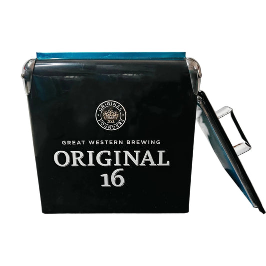 Vintage iron cooler box by Mandotos International, 13L outdoor camping and picnic ice chest with sturdy design and classic style.