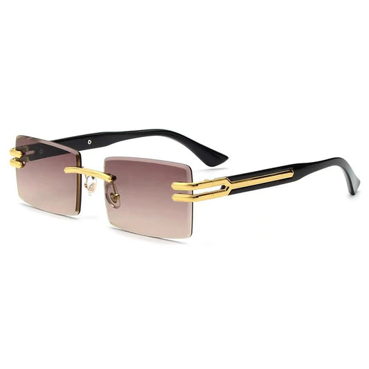 Vintage rimless sunglasses with stylish PC frames by MANDOTOS INTERNATIONAL, featuring sleek, modern design and lightweight construction.