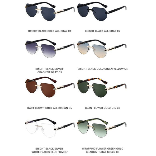 Vintage rimless sunglasses by MANDOTOS INTERNATIONAL, stylish unisex outdoor eyewear with sleek design and UV protection.