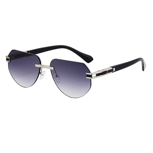 Vintage rimless sunglasses by MANDOTOS INTERNATIONAL, stylish unisex outdoor eyewear with sleek, modern design and lightweight frame.