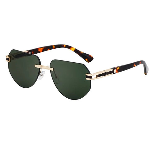 Vintage rimless sunglasses by MANDOTOS INTERNATIONAL, stylish unisex outdoor eyewear with sleek design and tinted lenses.