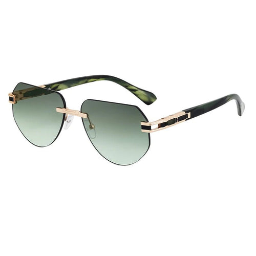 Vintage rimless sunglasses by MANDOTOS INTERNATIONAL, stylish unisex outdoor eyewear with sleek design and clear lenses.