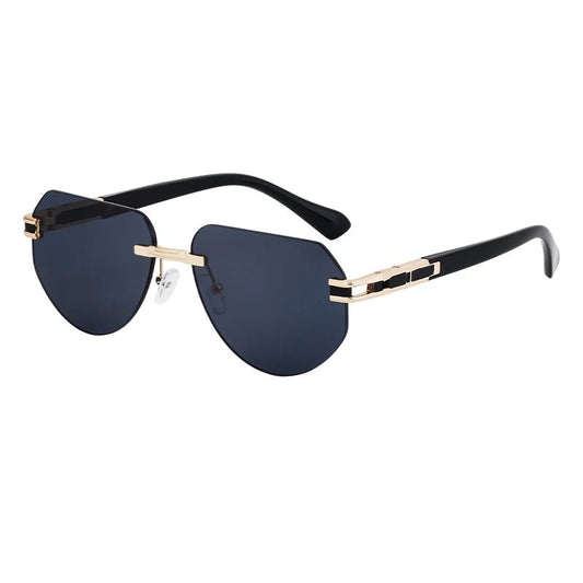 Vintage rimless sunglasses by MANDOTOS INTERNATIONAL, stylish unisex outdoor eyewear with sleek design.