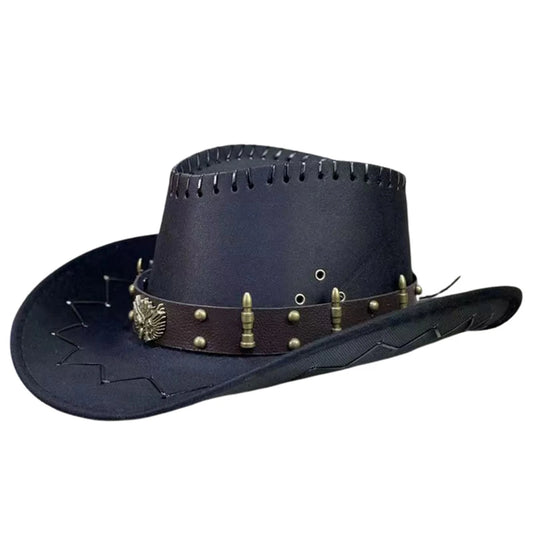 Vintage Rodeo cowboy hat with wide brim and gun holster, made by MANDOTOS INTERNATIONAL, Wild West style accessory.