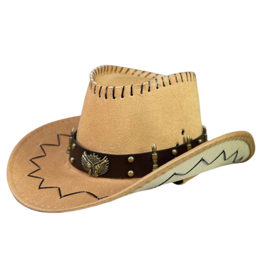 Vintage Rodeo Cowboy Hat with Gun Holster by MANDOTOS INTERNATIONAL, wide brim Wild West-style cap with authentic Western details.