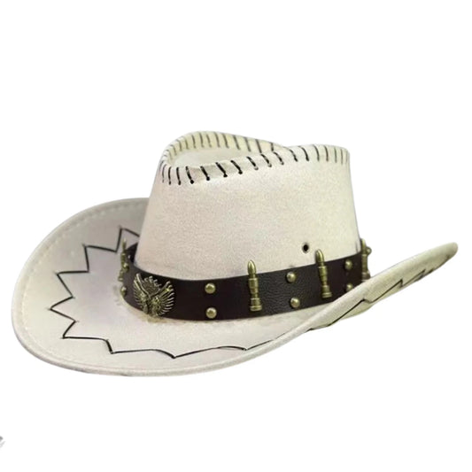 Vintage Rodeo cowboy hat with wide brim and gun holster, made by MANDOTOS INTERNATIONAL, Wild West style accessory.