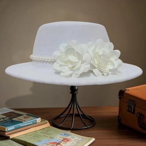 Vintage wool fedora hat with bowknot by MANDOTOS INTERNATIONAL, perfect for wedding or tea party, elegant women's derby style.
