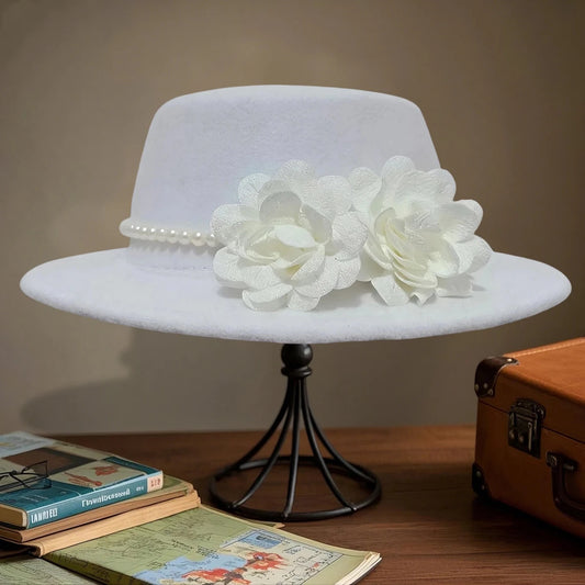 Vintage wool fedora hat with bowknot by MANDOTOS INTERNATIONAL, perfect for wedding or tea party, elegant women's derby style.