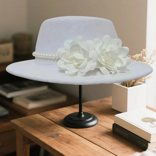 Vintage wool fedora hat with bowknot by MANDOTOS INTERNATIONAL, perfect for weddings and tea parties in elegant women's derby style.