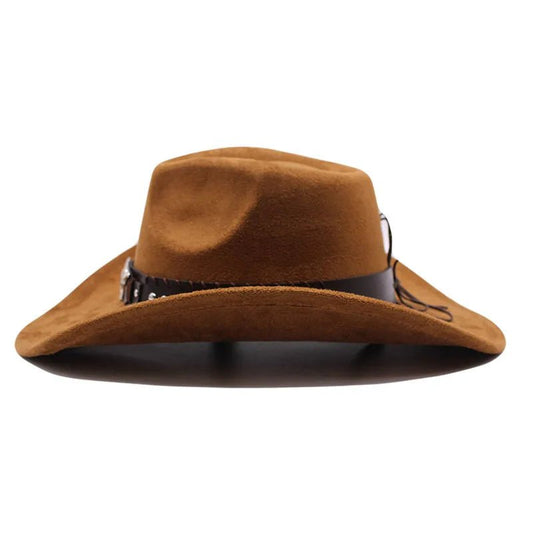 Western cowboy hat with bullhead rivets, curved brim, windproof rope, and felt for outdoor riding and jazz hats - MANDOTOS INTERNATIONAL