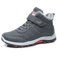 Mandotos International men's winter plush outdoor hiking cotton snow boots with Velcro buckle, lightweight and durable for cold weather.