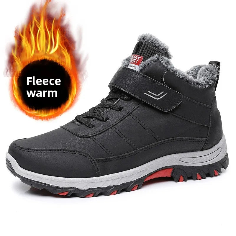 Mandotos International men's winter plush outdoor hiking cotton boots with velcro buckle, lightweight, warm, durable, and comfortable snow boots.