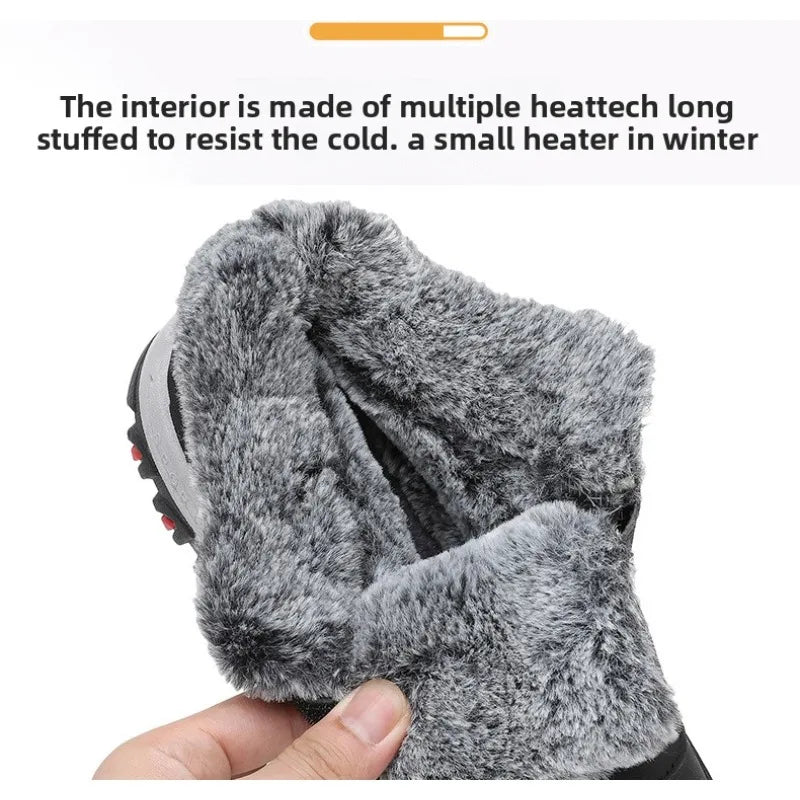 Mandotos International men's winter plush outdoor hiking cotton boots with Velcro buckle, lightweight, warm, and durable snow footwear