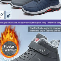 Mandotos International men's winter hiking cotton boots with plush lining, Velcro buckle, lightweight, durable, and snow-ready outdoor footwear.