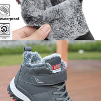 Mandotos International men's winter outdoor hiking cotton boots with plush lining, Velcro buckle, lightweight and snow-resistant.