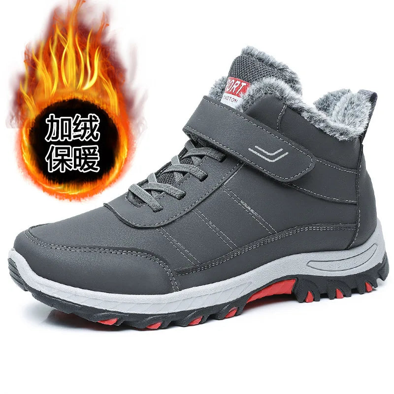 Mandotos International men's plush winter outdoor hiking cotton boots with Velcro buckle, lightweight, warm, durable, and comfortable snow boots.