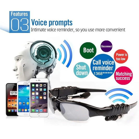 Wireless stereo smart glasses with mic for driving and cycling by MANDOTOS INTERNATIONAL, featuring sleek design and hands-free communication.