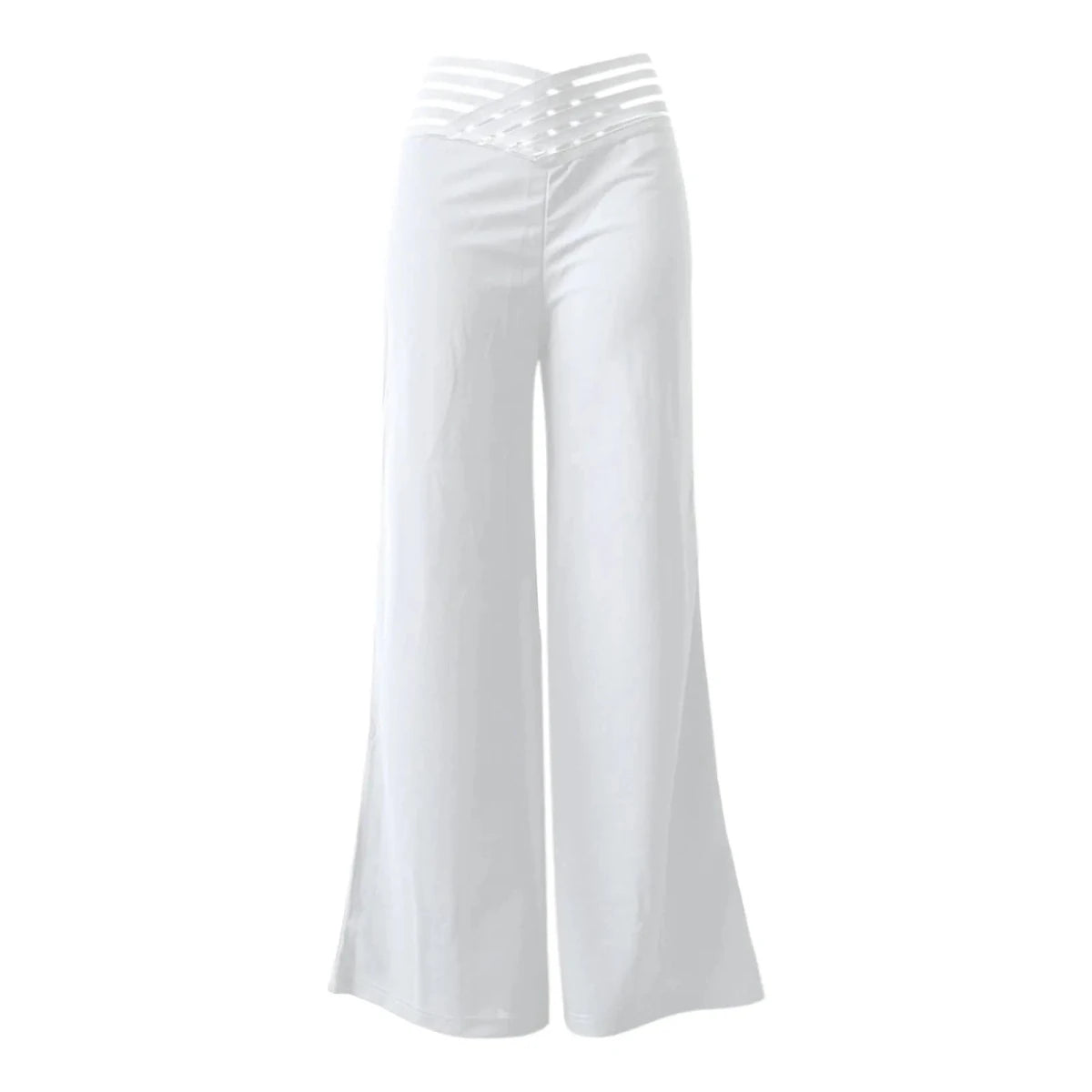 Women Flared Pants Elegant Office Lady Casual High Waist Trousers Spring Summer Solid Crisscross Sheer Mesh Patch Wide Leg Pant - MANDOTOS INTERNATIONAL