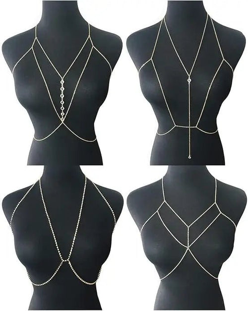 Women's Gold Body Chain Necklace Bikini Jewelry Set - 4 Pieces - MANDOTOS INTERNATIONAL