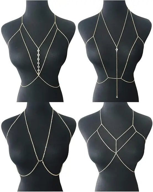 Women's Gold Body Chain Necklace Bikini Jewelry Set - 4 Pieces - MANDOTOS INTERNATIONAL