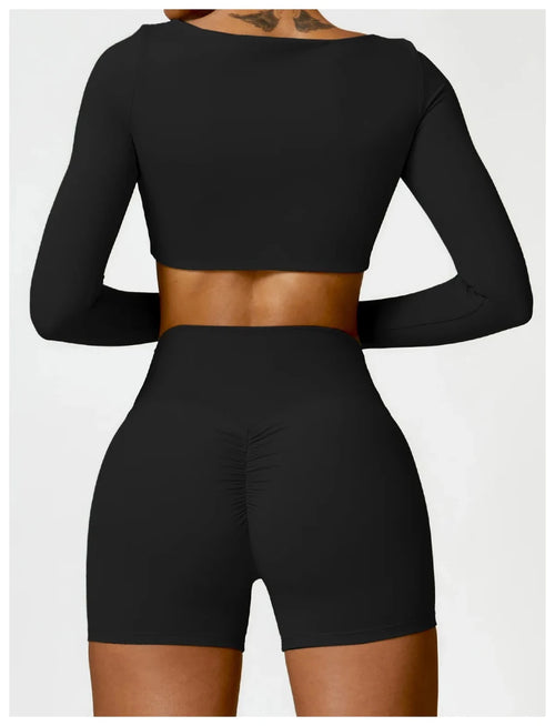 Women's long sleeve fitness T-shirt by MANDOTOS INTERNATIONAL, gym push-up top, ideal for workout and active wear.