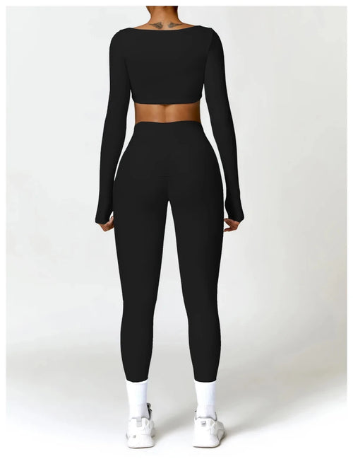 Women's long sleeve fitness T-shirt by MANDOTOS INTERNATIONAL, gym top designed for push-up support and comfortable workout wear.