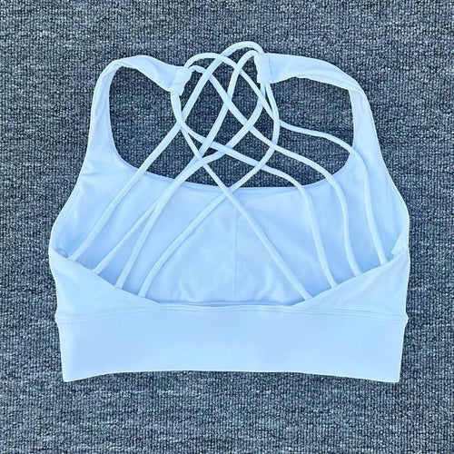 Women's shockproof yoga crop top and anti-sweat gym sports bra by MANDOTOS INTERNATIONAL, featuring a fitted design and moisture-wicking fabric.