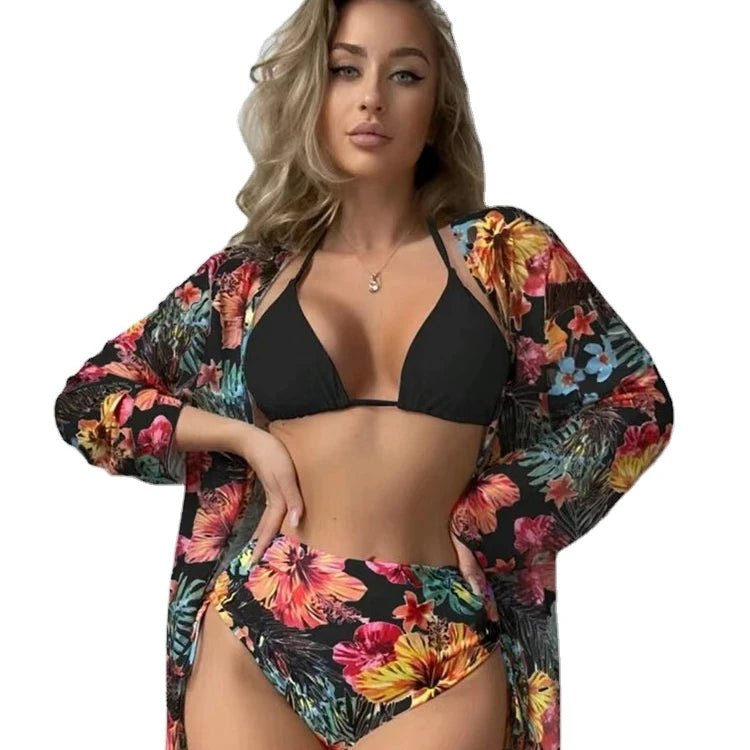 XCTM-MY2218 Hot Sale Three Piece Bikini Swimwear Ladies Fashion Cover up Beachwear Women's Sexy Floral Printed Swimwear - MANDOTOS INTERNATIONAL