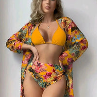 XCTM-MY2218 Hot Sale Three Piece Bikini Swimwear Ladies Fashion Cover up Beachwear Women's Sexy Floral Printed Swimwear - MANDOTOS INTERNATIONAL