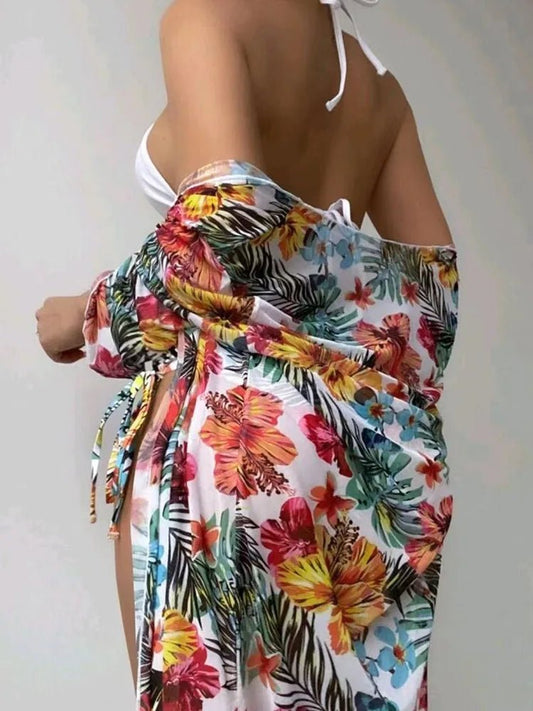 XCTM-MY2218 Hot Sale Three Piece Bikini Swimwear Ladies Fashion Cover up Beachwear Women's Sexy Floral Printed Swimwear - MANDOTOS INTERNATIONAL