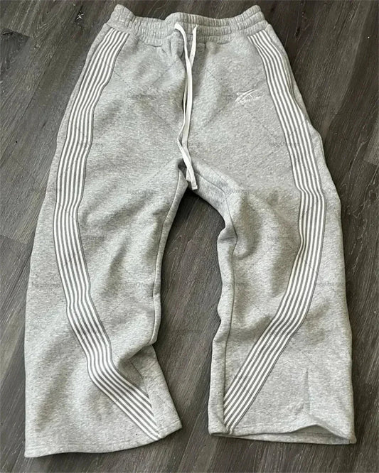 Mandotos International Y2K embroidered black gray camo tactical jogger pants with drawstring for men and women.