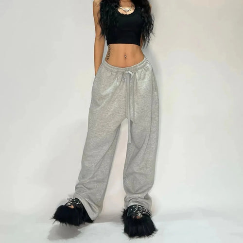 Y2K embroidered black and gray casual camo tactical jogger pants with drawstring for men and women, from MANDOTOS INTERNATIONAL.