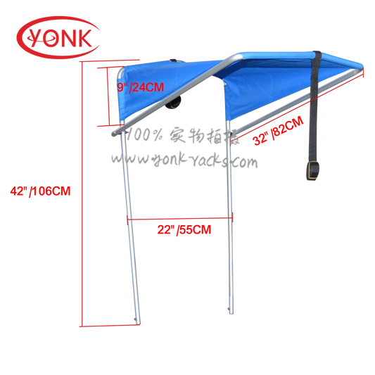Yonk Pro Angler sunshade canopy by MANDOTOS INTERNATIONAL, marine fishing awning with durable drapery for boat protection.