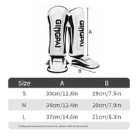 Mandotos kickboxing shin guards and Muay Thai leg protectors with padded design for impact protection during training and matches.