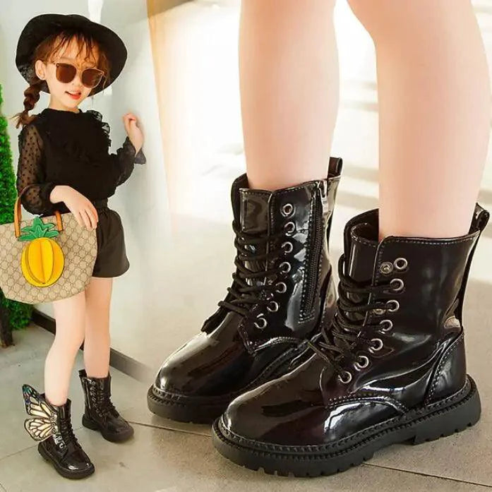 Kids winter shoes from MANDOTOS with waterproof material, warm lining, and durable soles for cold weather outdoor wear.