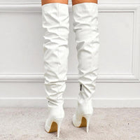 Mandotos women's knee-high long boots with super high heels, stylish party shoes for fashionable occasions.