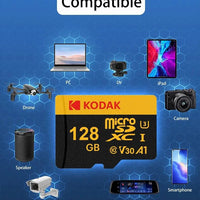 Mandotos KODAK Micro SD memory card with 64GB capacity, U3 V30 A1 class, suitable for car camera, PC, and phone storage.