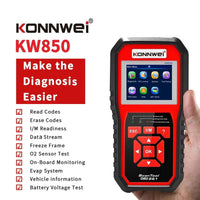 MANDOTOS KW850 OBD2 CAN BUS code reader scanner for diagnosing car engine fault codes and vehicle diagnostics.