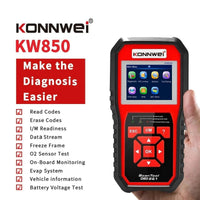 MANDOTOS KW850 OBD2 CAN BUS code reader scanner for car engine fault detection and diagnostic code reading.