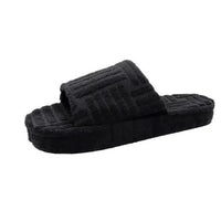 Soft plush slip-on slippers for women by MANDOTOS with cozy interior, perfect for comfortable indoor wear.