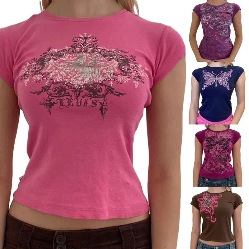 Ladies' Retro Print Crop Tee - MANDOTOS