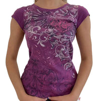 Ladies' retro print crop tee by MANDOTOS featuring vibrant vintage-inspired graphics and a casual, stylish fit.