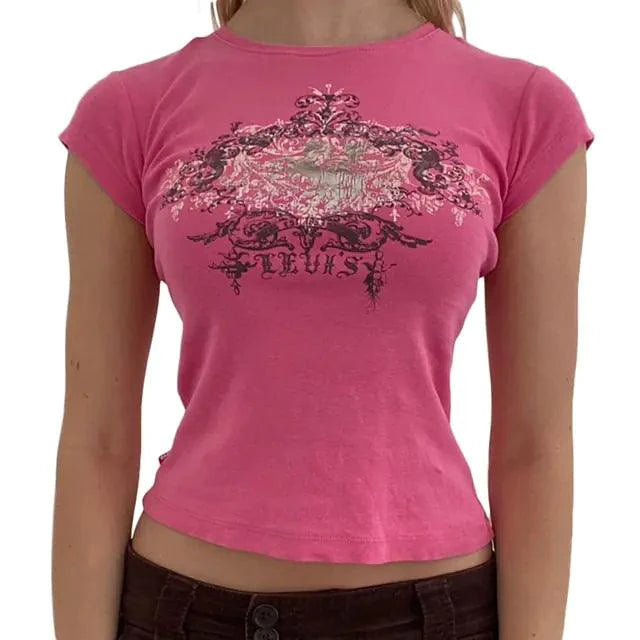 Ladies' Retro Print Crop Tee - MANDOTOS