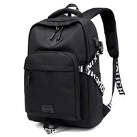 Mandotos laptop backpack with USB charging port, black, with multiple compartments and padded shoulder straps for travel and daily use.