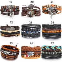 Mandotos layered leather charm bracelet with metal and leather accents, stylish accessory for casual or boho outfits